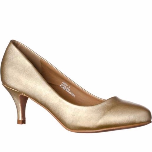 gold kitten heel pumps